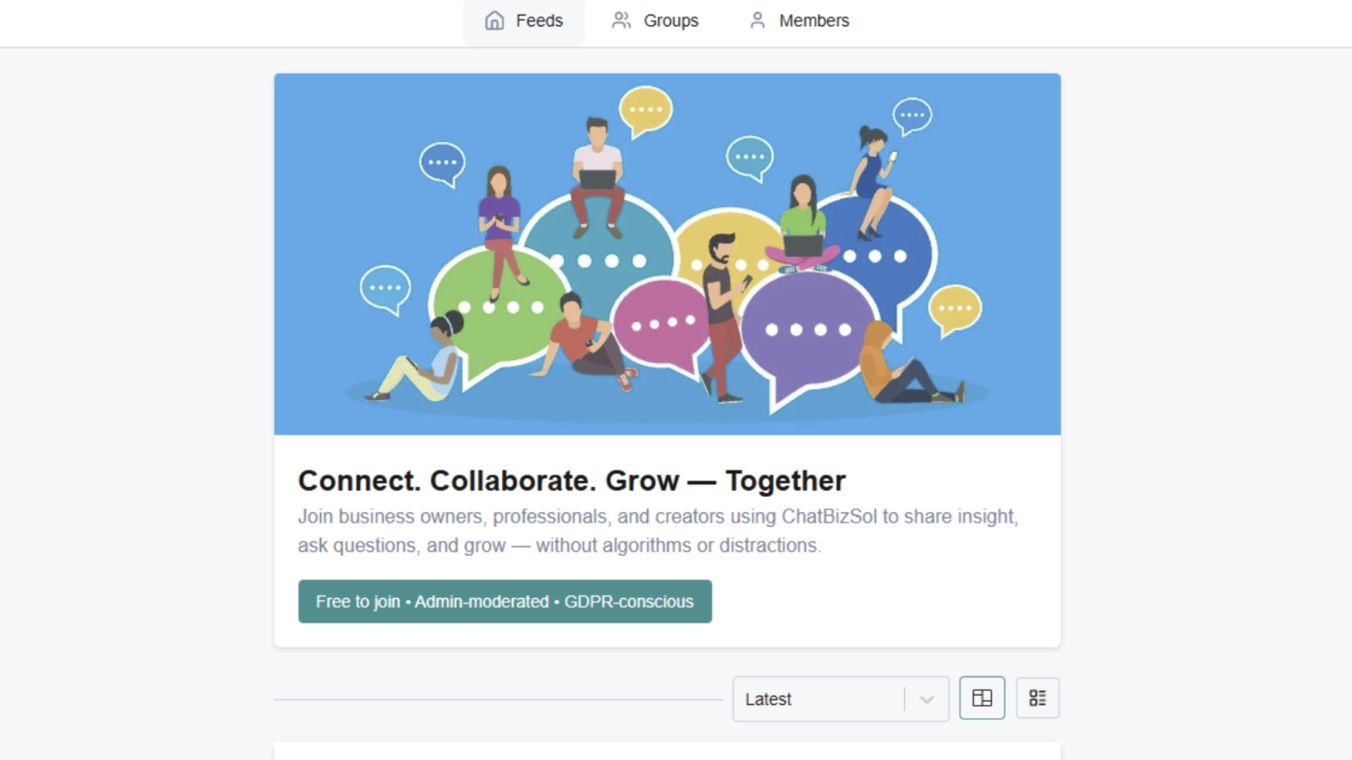 Illustration of people connecting with chat bubbles.