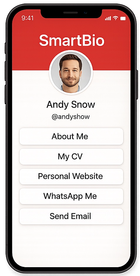 SmartBio app interface with user contact options.