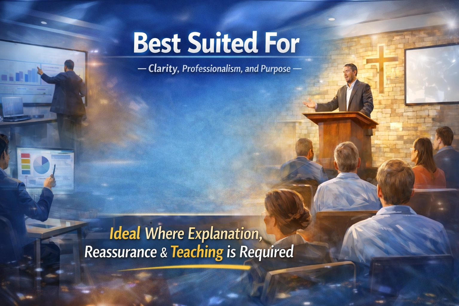 Man presenting to audience and conducting meeting