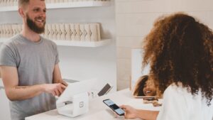 Online shopping workspace with laptop