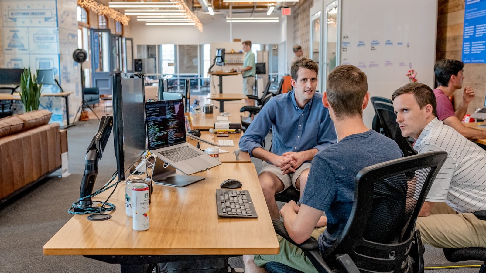 Team collaborating in a bright office